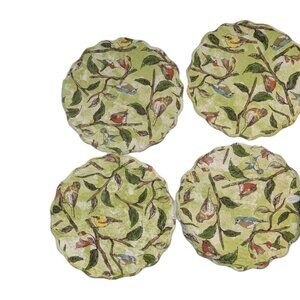 SET 4 Park Designs Cotton Quilted Bird Song Green Yellow White